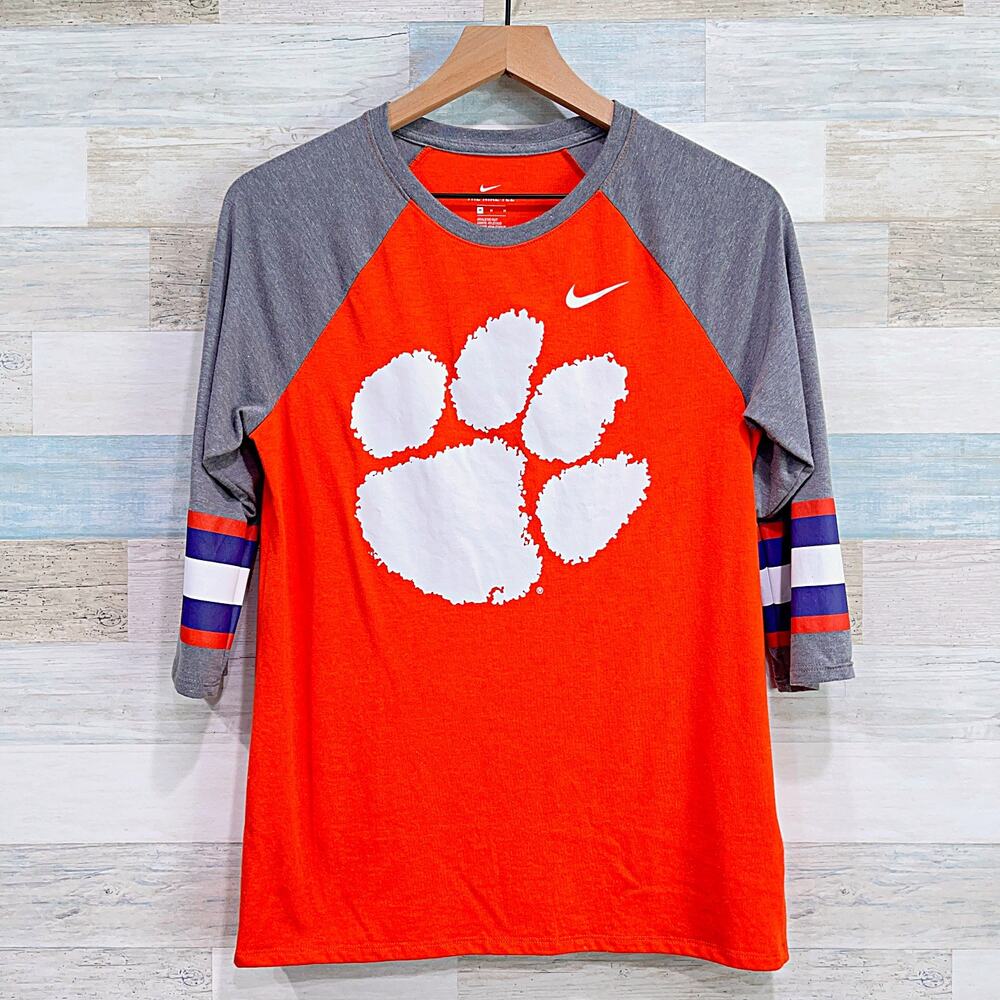 Clemson Tigers The Nike Tee Orange Gray Raglan Sleeve Football Womens Medium